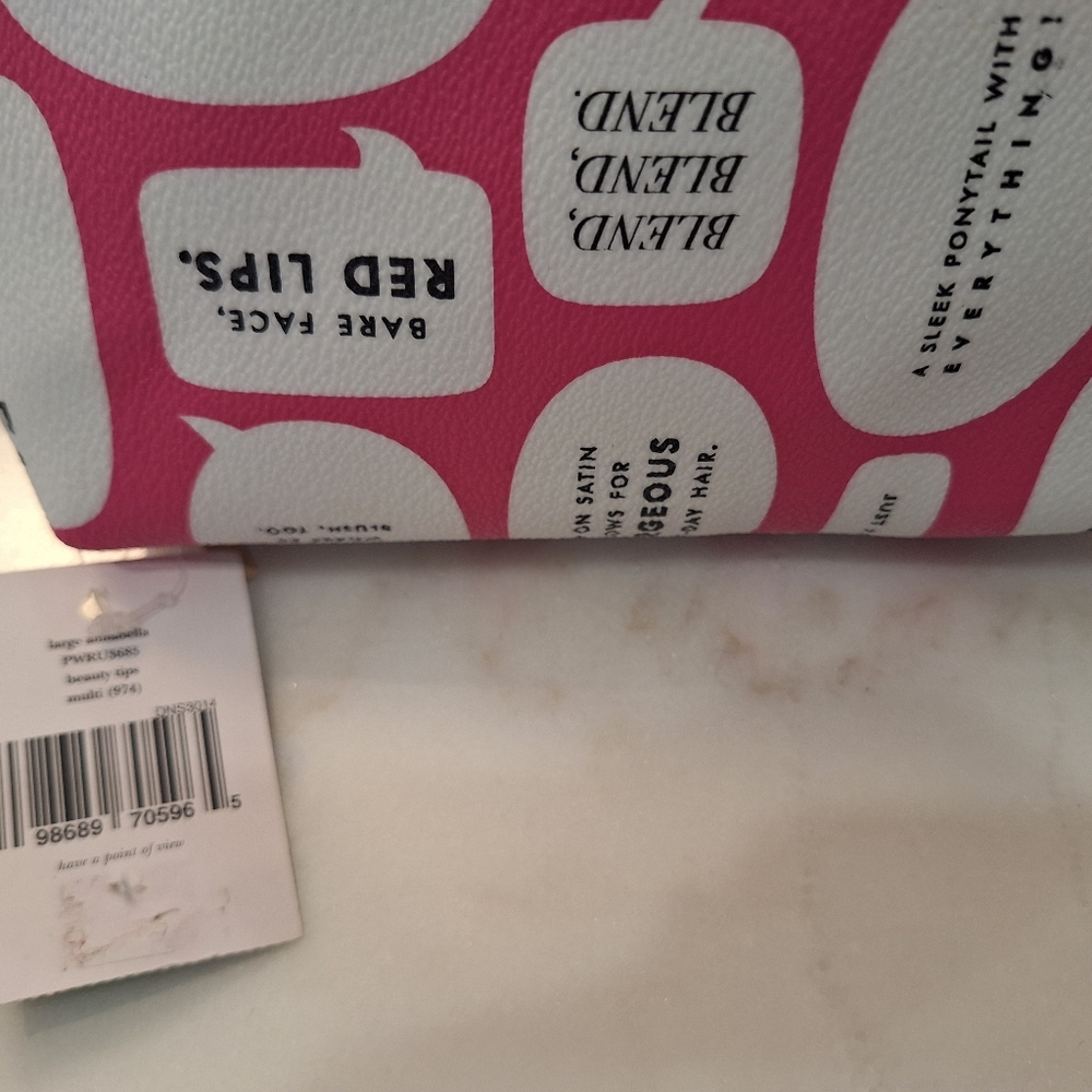 NWT Kate Spade Pink & White Speech Bubble Cosmetic Pouch - Picture 6 of 6